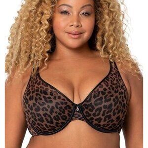CURVY COUTURE 1310 Designer Leo Sheer Mesh Plunge T-shirt Bra Size 44DD
